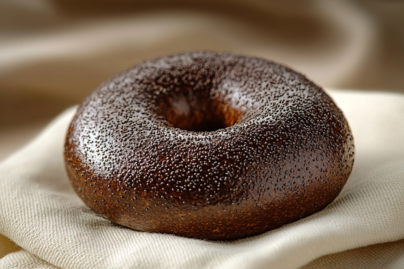 Bagel Pumpernickel artisanal Black Russian — pâte de seigle foncée, mie dense, fabricant de bagel sur commande