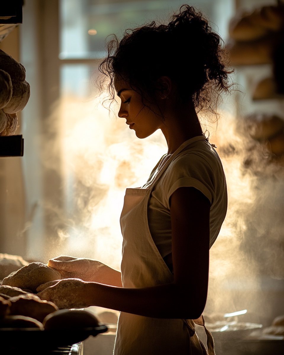 Boulangère au travail dans l'atelier Authentic Bagels à Bobigny — fabricant français de bagel depuis 15 ans